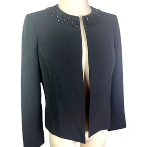 Kasper Separates Y2K Era Black Collarless Blazer With Jeweled and Beaded Neck
